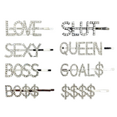 Silver Worded Hair Clips Set (12pcs)